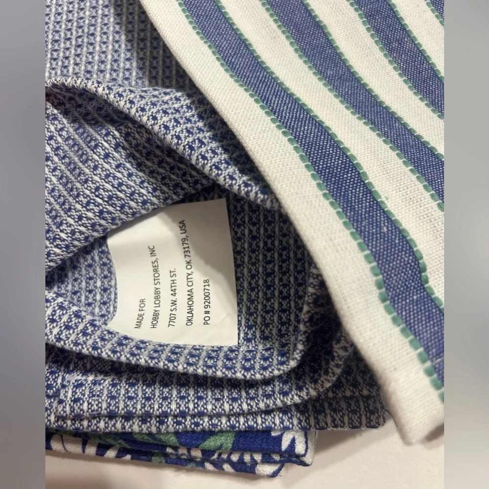 NEW Hobby Lobby Blue Floral & Stripe Kitchen Dish Towels Cotton 15”X25” Set of 3